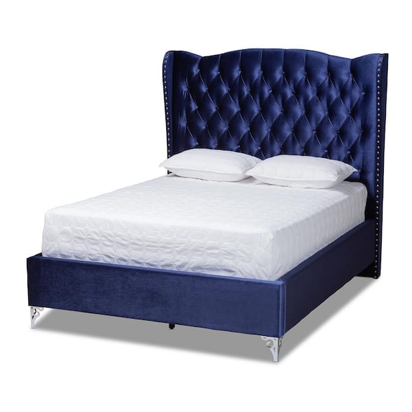 Baxton Studio Hanne Navy Blue Queen Bed