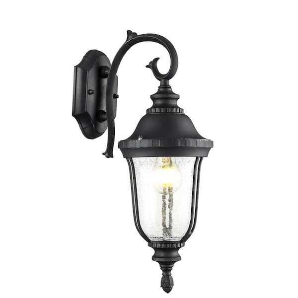 Bel Air Lighting Chessie 1-Light Black Lantern Outdoor Wall Light Fixture with Clear Crackled Glass