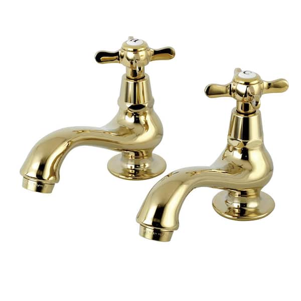 Kingston Brass Vintage Cross Old-Fashion Basin 8 in. Widespread 2-Handle Bathroom Faucet in Polished Brass