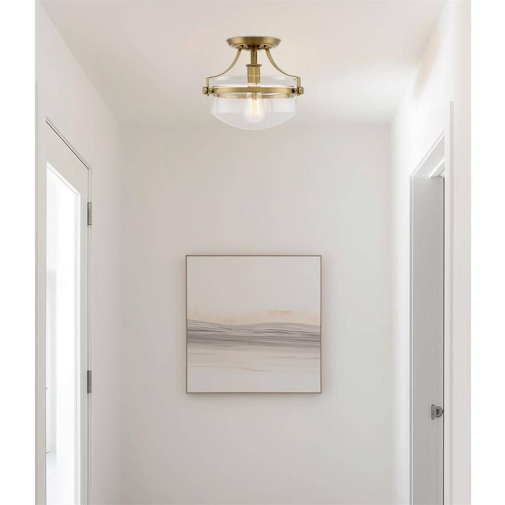 Elegant Warm Brass 12" Flush Mount Ceiling Light with Clear Glass Bowl