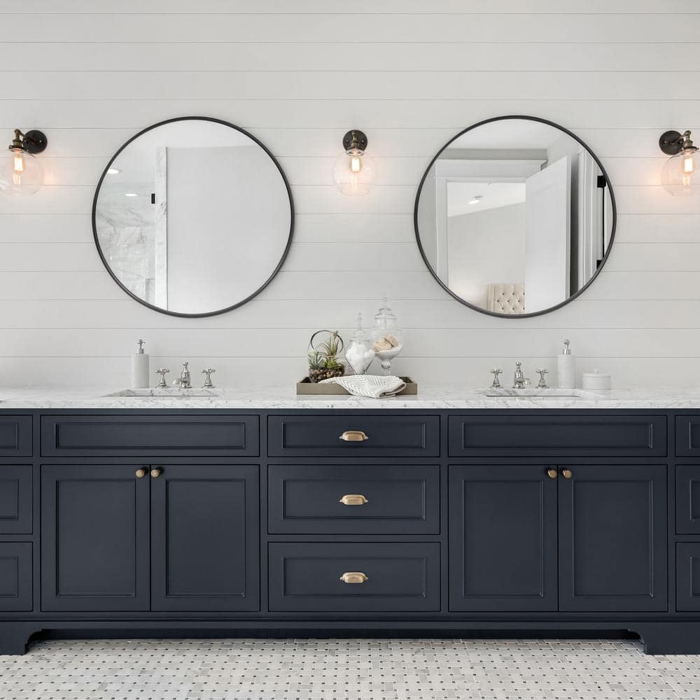 Copenhagen Round Brushed Black Stainless Steel Vanity Mirror 30"