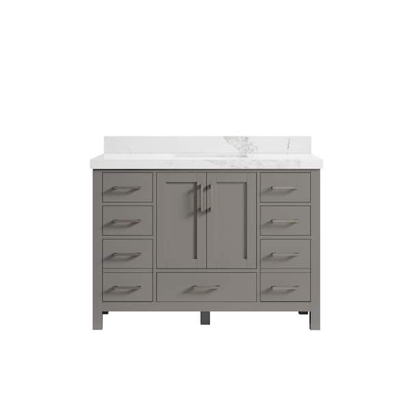 Willow Collections Malibu 48 in. W x 22 in. D x 36 in. H Bath Vanity in Gray with 2 in. Calacatta Nuvo Top