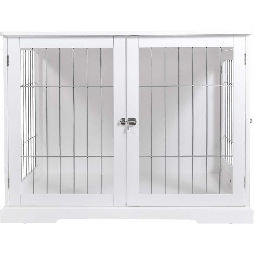 Aleko Dog Kennel Crate Furniture with Drawer and Storage Hooks for Medium Pet 50 lb.