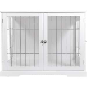 Furniture Style Dog Crate, Indoor Kennel, Pet Home, End Table or Nightstand with 2-Doors, White, Small