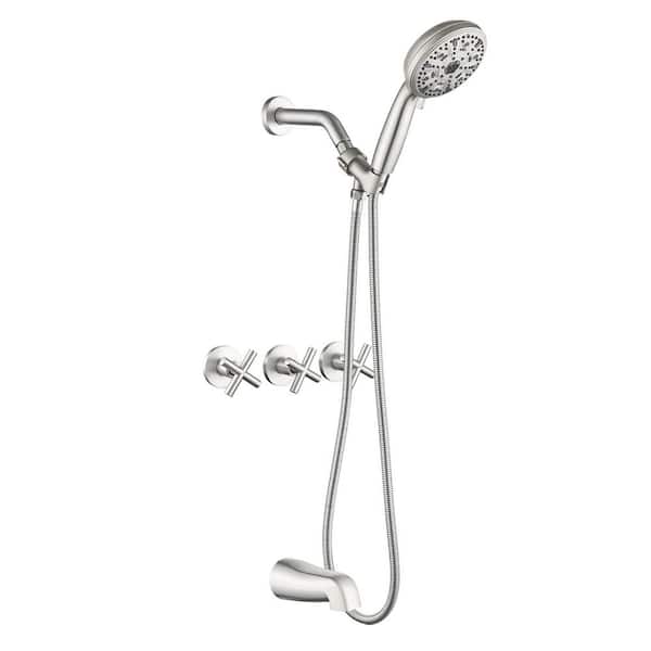 Nestfair 10-Spray Settings Wall Mount Handheld Shower Head 1.8 GPM in Brushed Silver