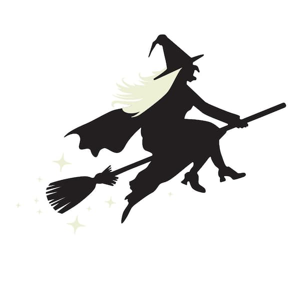 Witch on Flying Broom With Bat Vinyl Wall Decal Halloween Party Home Sticker 