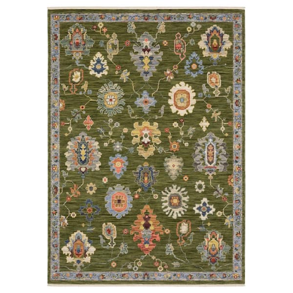 Lavista Green/Multi-Colored 8 ft. x 11 ft. Oriental Floral Persian Wool/Nylon Blend Indoor Area Rug