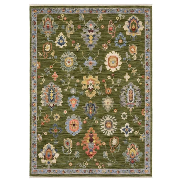 Lavista Green/Multi-Colored 10 ft. x 13 ft. Oriental Floral Persian Wool/Nylon Blend Indoor Area Rug