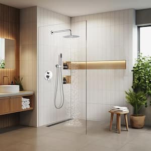 Rainfall Single Handle 1-Spray 10 in. Round Shower Faucet 2.5 GPM with Pressure Balance in Chrome (Valve Included)