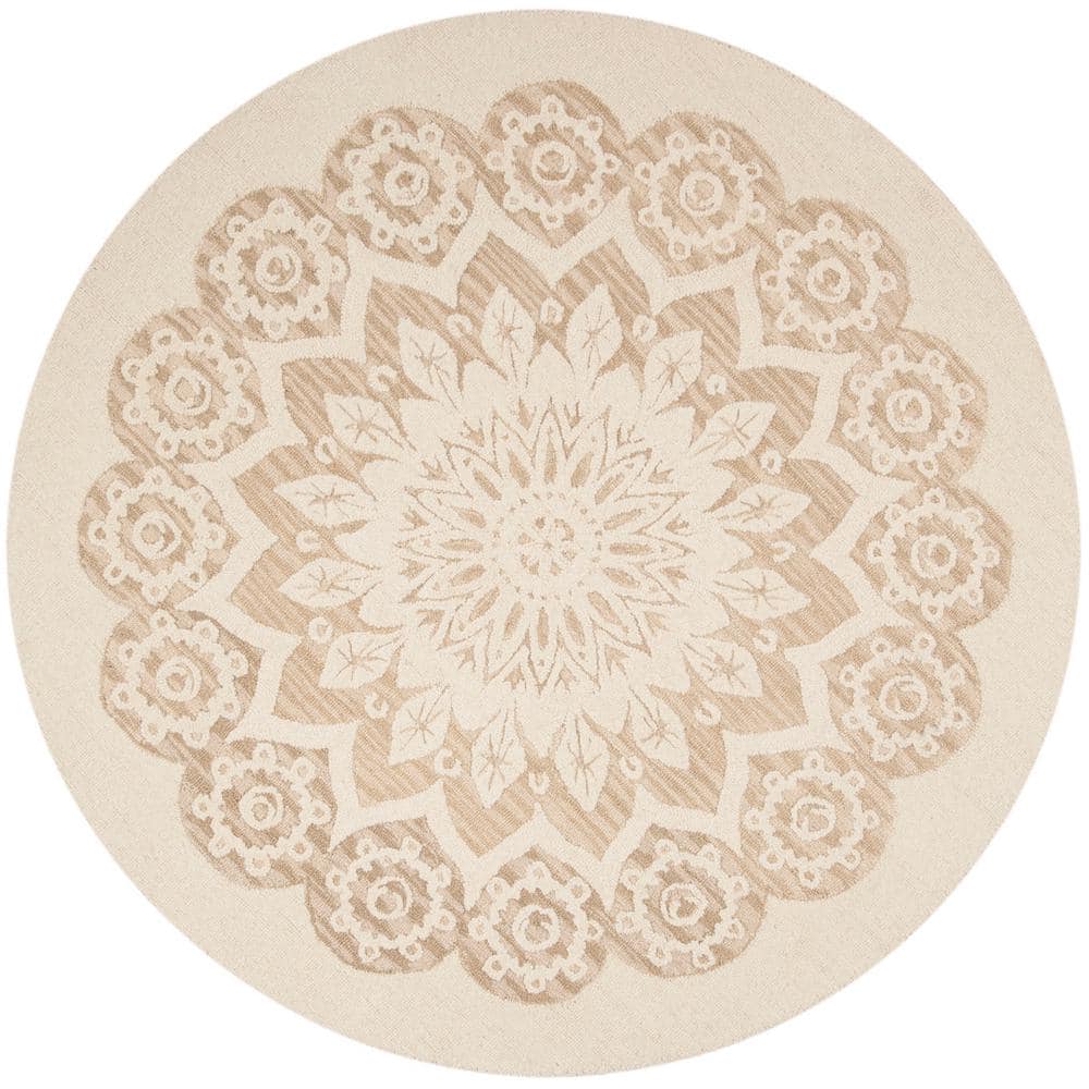 Ivory Floral Handmade Tufted Wool Round Area Rug