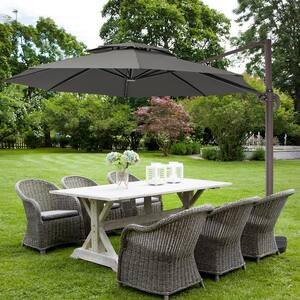 12 ft. Aluminum 360-Degree Rotation Cantilever Patio Umbrella with Cover in Gray