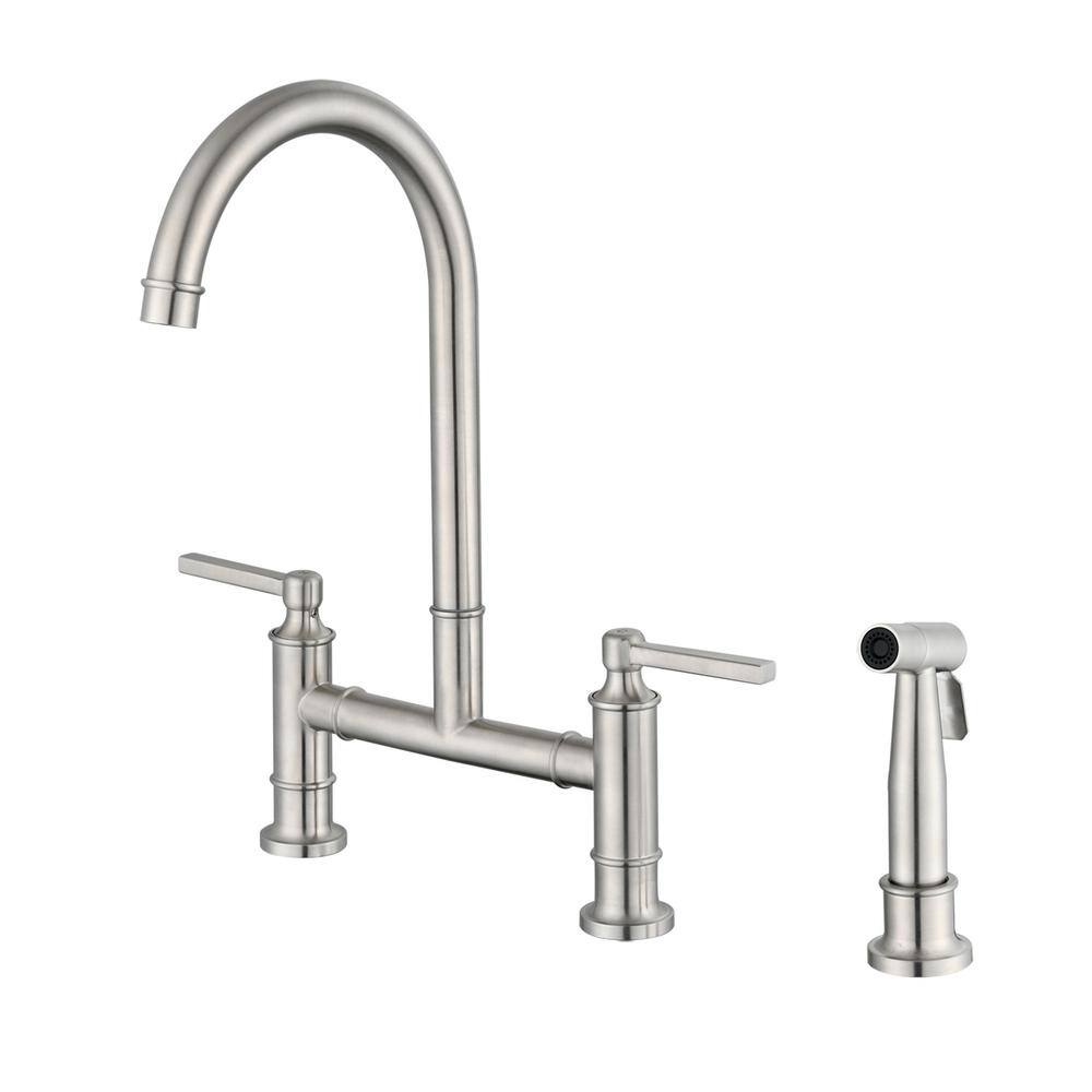 2-pieces  Double Handle Bridge Kitchen Faucet Side Spray Bath Hardware Set 