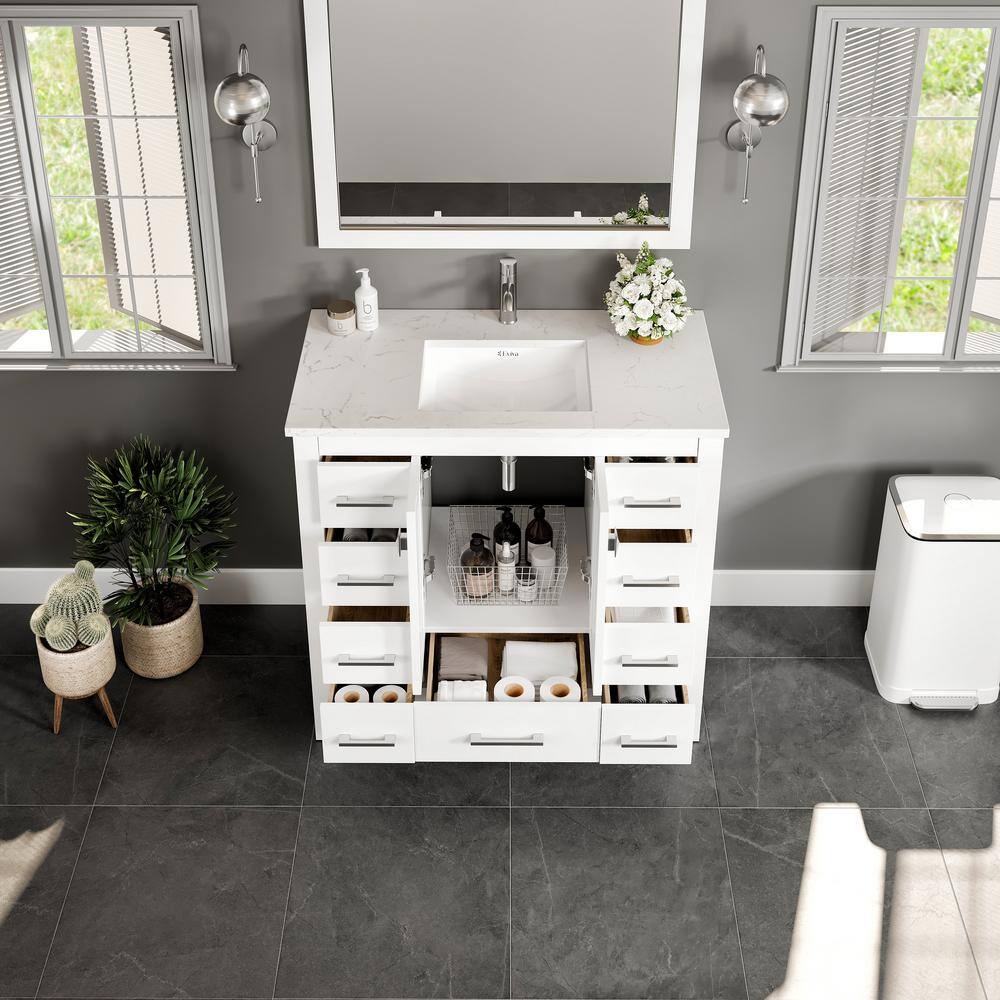 Eviva Hampton 36" White Vanity with Carrara Quartz Top