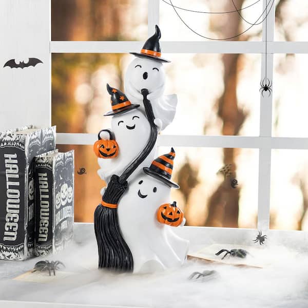 Figurine Fantôme Halloween Mignonne Effrayante En Résine – Déco Maison, Bureau Ou Jardin – Taille 6 X 8,5 Cm (Noir)