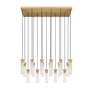 Beau 17-Light Rubbed Brass Shaded Linear Chandelier with Clear Glass Shade with No Bulbs Included