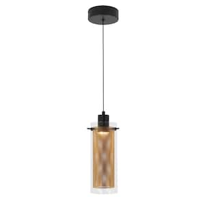 Oxion 6-Watt 1 Light Black and Gold Modern Integrated LED Mini Pendant Light Fixture for Kitchen Island with Metal Shade