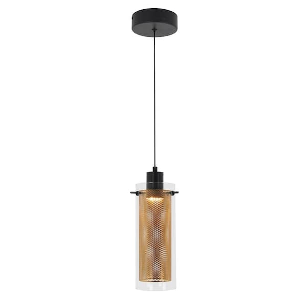 Oxion 6-Watt 1 Light Black and Gold Modern Integrated LED Mini Pendant Light Fixture for Kitchen Island with Metal Shade