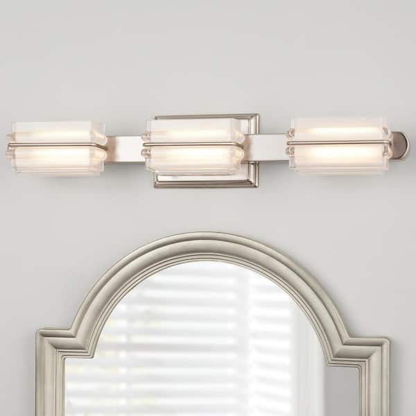 Home Decorators Collection Saltarell 40-Watt Equivalent 3-Light Brushed Nickel LED Vanity Light with Clear Etched Glass