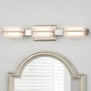 Saltarell 40-Watt Equivalent 3-Light Brushed Nickel LED Vanity Light with Clear Etched Glass