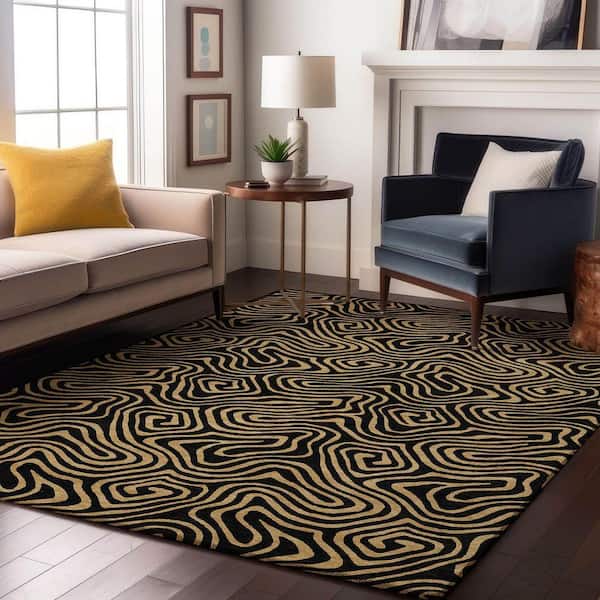 Mayfield Premium Machine Washable Abstract AMF1031 Black 3 ft. x 4 ft. Area Rug