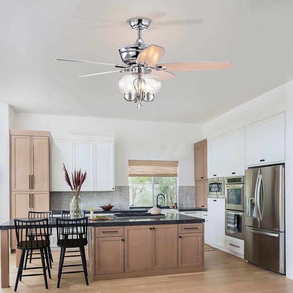 52" Chrome Crystal Chandelier Ceiling Fan with Remote and Lighting