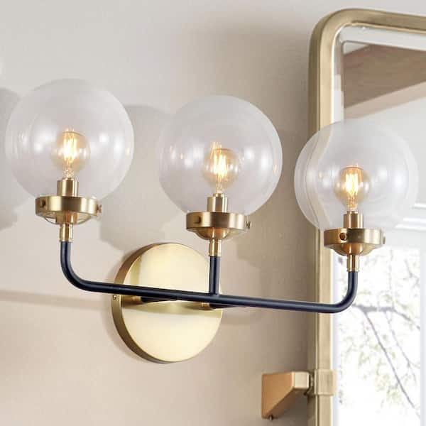 JONATHAN Y Caleb 3-Light 22 in. Brass/Black Wall Sconce