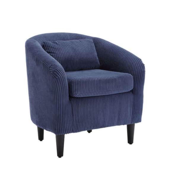 Modern Navy Blue Corduroy Upholstered Accent Chair with Wooden Legs