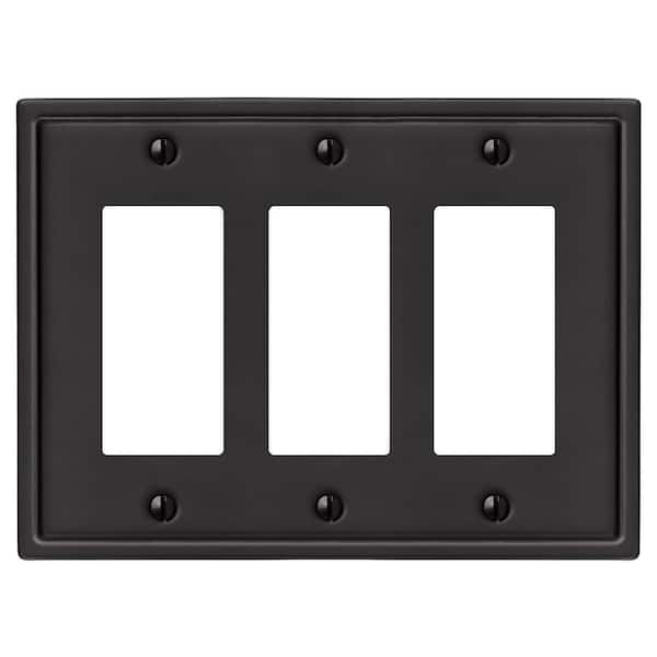AMERELLE Sinclair Insulated 3-Gang Matte Black Decorator/Rocker Stamped Steel Wall Plate