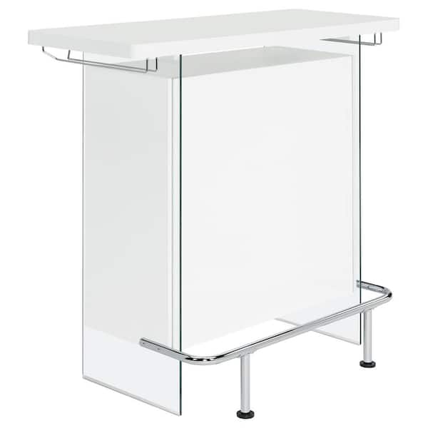 Coaster Acosta White High Gloss Rectangular Bar Unit with Footrest and Glass Side Panels