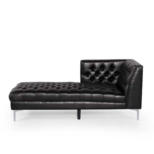 Noble House Conneaut Midnight Black and Silver Tufted Chaise Lounge
