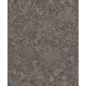 Vintage TextuRed Floral Wallpaper Slate & Rose Gold Paper Strippable Roll (Covers 57 sq. ft.)