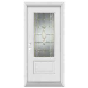 36 in. x 80 in. Diamanti Right-Hand Brass Finished Fiberglass Mahogany Woodgrain Prehung Front Door