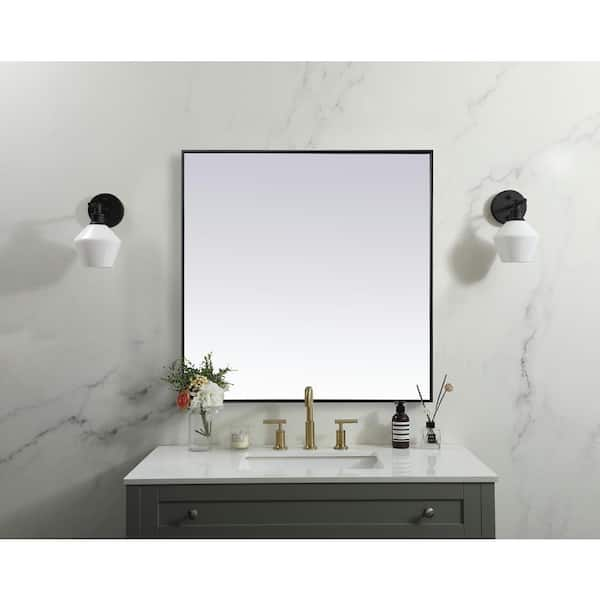 Black Farmhouse Bathroom Mirror with Shelf Vanity Mirror, Rectangle Metal  Rounded Wall Mirror for Bathroom Living Room,Entryway 15.7 X 29.5