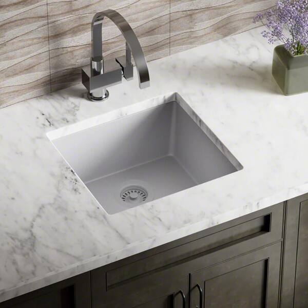 MR Direct Silver Quartz Granite 18 in. Single Bowl Dualmount Kitchen Sink with Matching Strainer