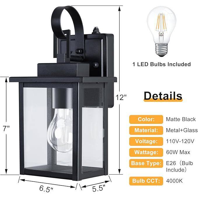 Matte Black Dimmable Outdoor Wall Sconce with Clear Glass