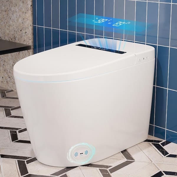 Tankless Elongated Smart Toilet Bidet 1.28 GPF in White with Auto Open/Flush, Warm Water, Air Dryer, Digital Display