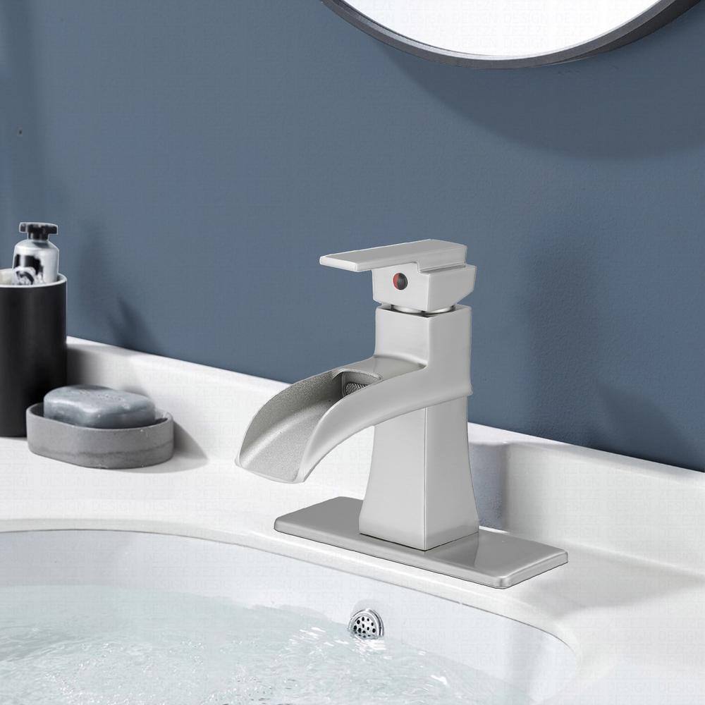 Brushed Nickel Single Handle Waterfall Bathroom Faucet with Deckplate