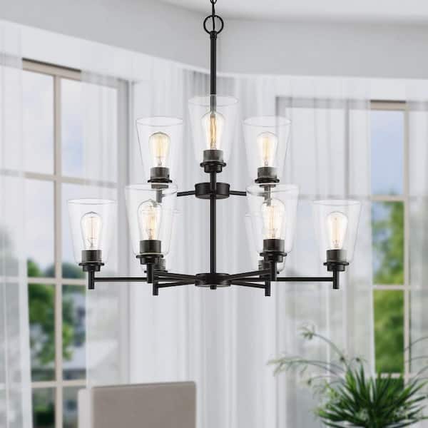 Designers Fountain Westin 9-Light Matte Black Industrial Sputnik Chandelier for Dining Areas with No Bulbs Included