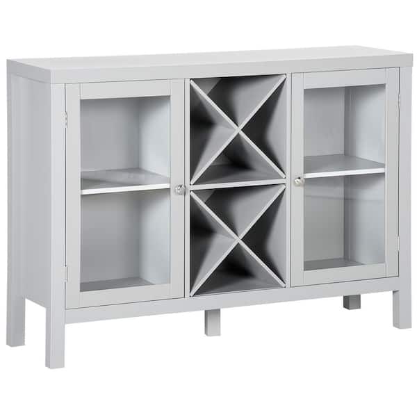 HOMCOM Modern Grey Sideboard with Removable Wine Rack and Tempered Glass Door