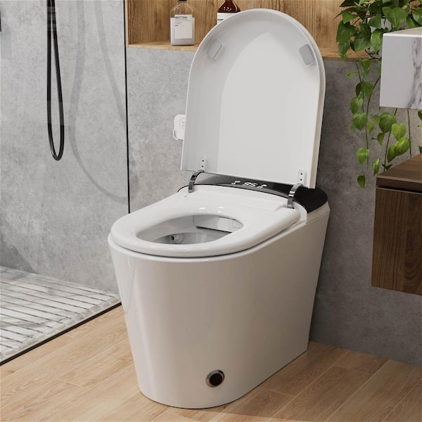 Smart Toilet Bidet 1.32 GPF Built-In Water Tank Elongated in White Black with Warm Air Dryer, Child Cleaning, Auto Flush
