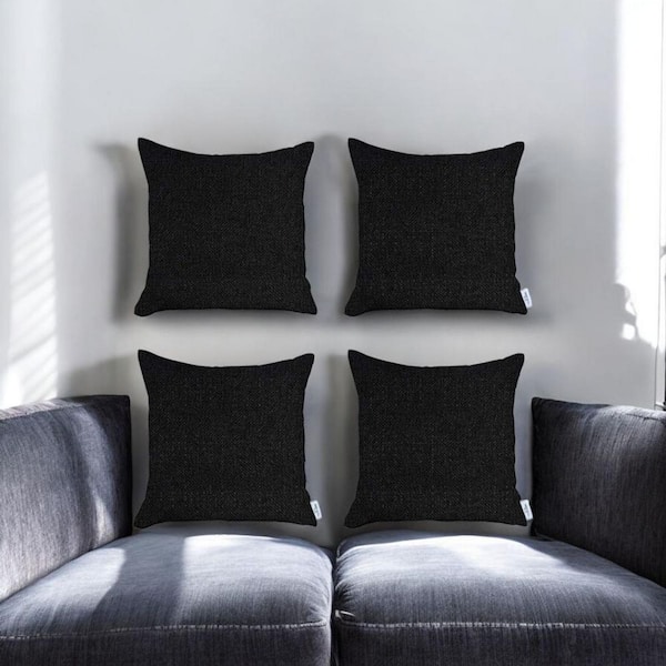 Black Solid Polyester 18 in. x 18 in. Throw Pillow Set of 4