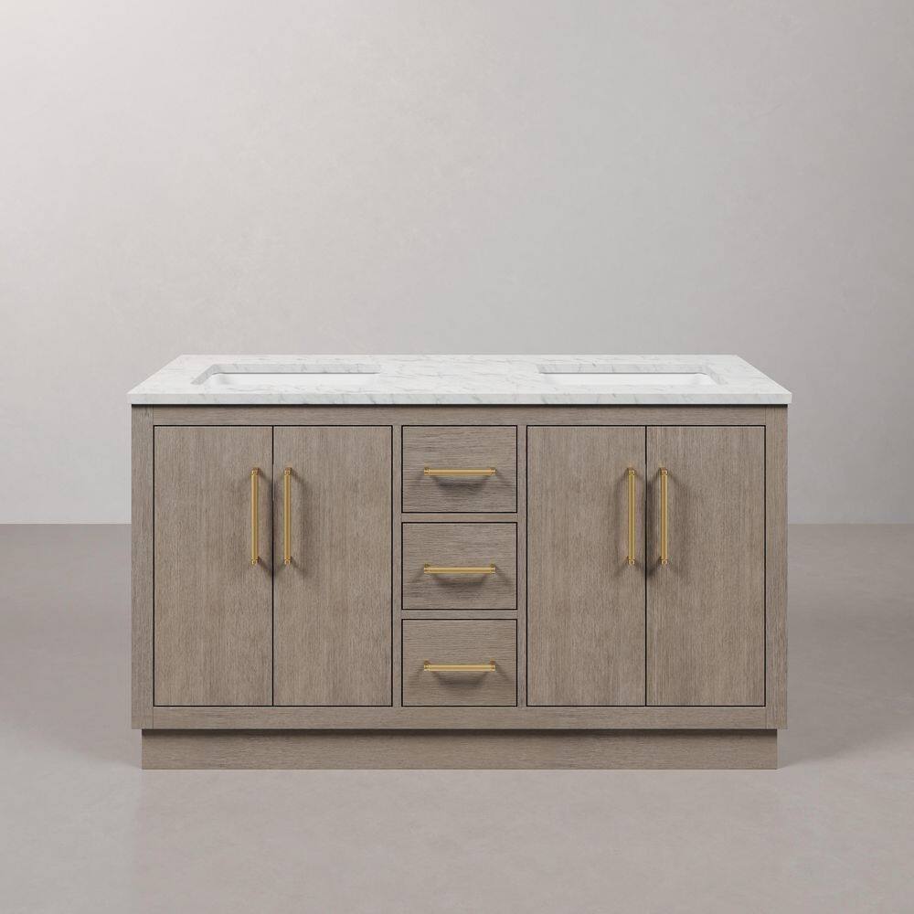 Hugo 60'' Grey Oak Double Sink Vanity with Satin Gold Hardware