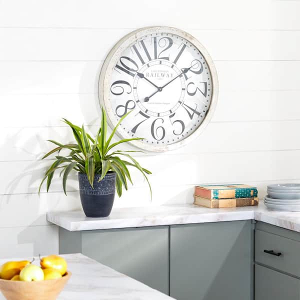 Litton Lane 24 in. x 24 in. White Wooden Wall Clock