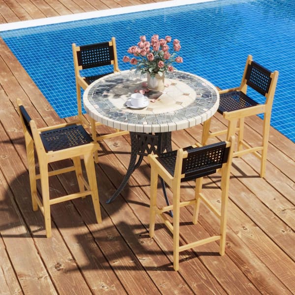Outside Stool Boyel Living 1-Piece 40 in. H Rattan Wood Outdoor Bar Stool Patio Bar ...