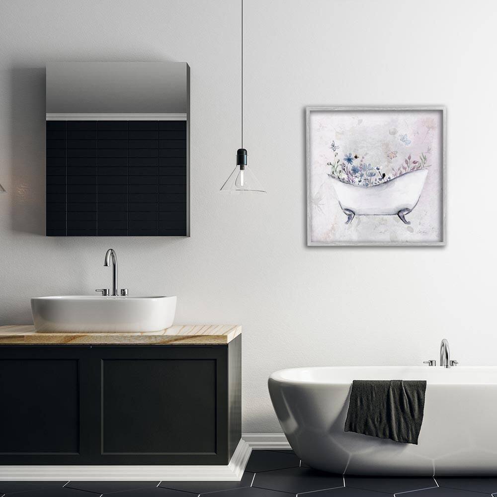 Delicate Bath with Botanics by Stella Chang Gray Framed Nature Giclee Art Print 24 in. x 24 in. price history on PriceWatchPro