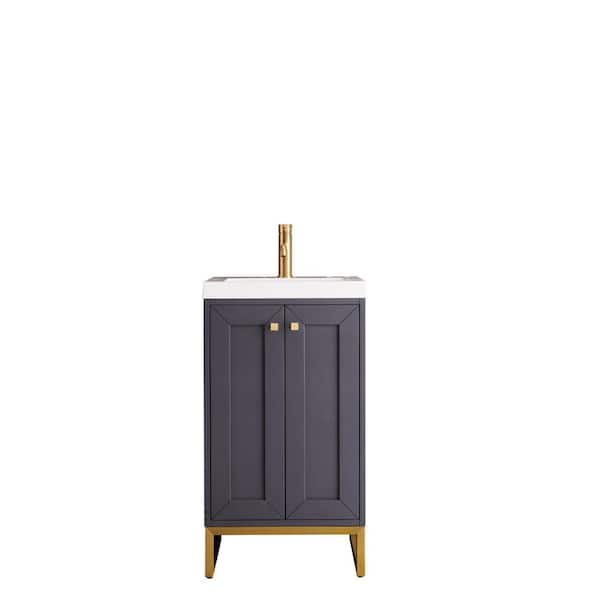 James Martin Vanities Chianti 20 in. Double Vanity in Mineral Grey with Resin Vanity Top in White Glossy with White Basin