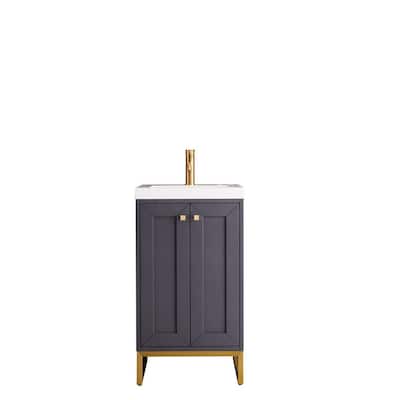 Chianti 19.6 in. W x 15.4 in. D x 35.5 in. H Bath Vanity in Mineral Grey with White Glossy Top