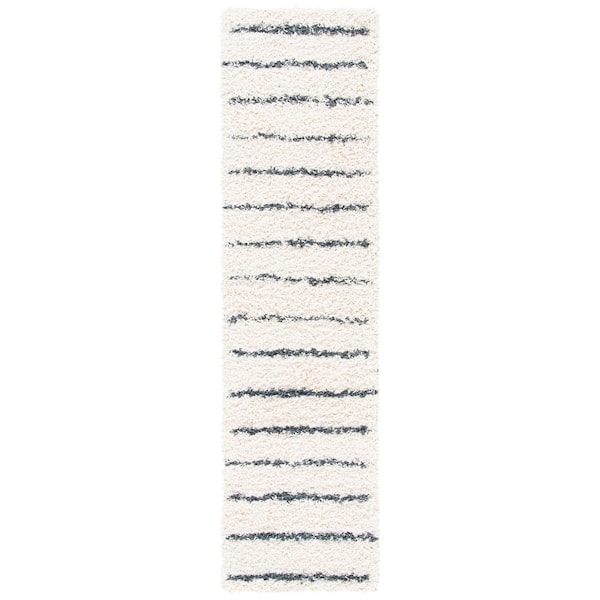Venus Shag 2 ft. x 10 ft. Ivory/Dark Gray Striped Runner Rug