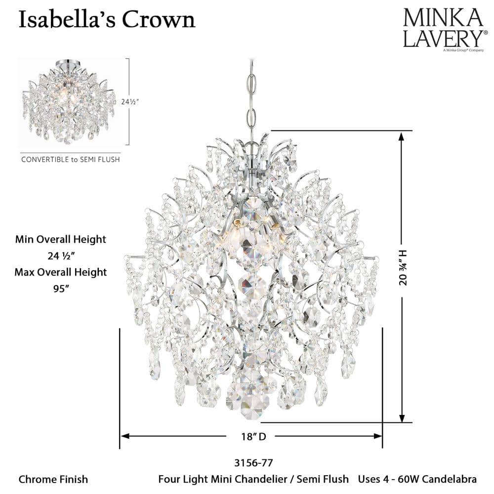 Isabella's Crown Chrome Finish 4-Light Crystal Chandelier