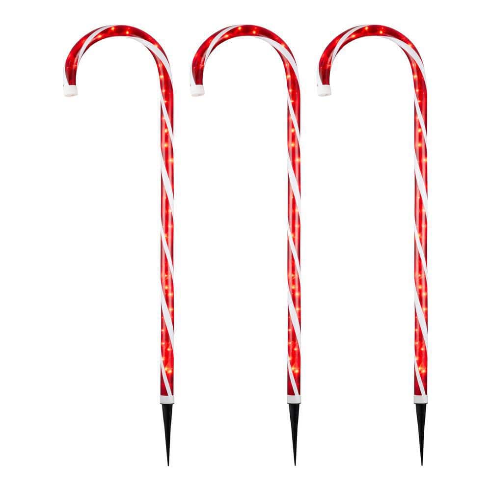 Home Accents Holiday 4 ft Lighted Candy Cane 3Pack Holiday Yard